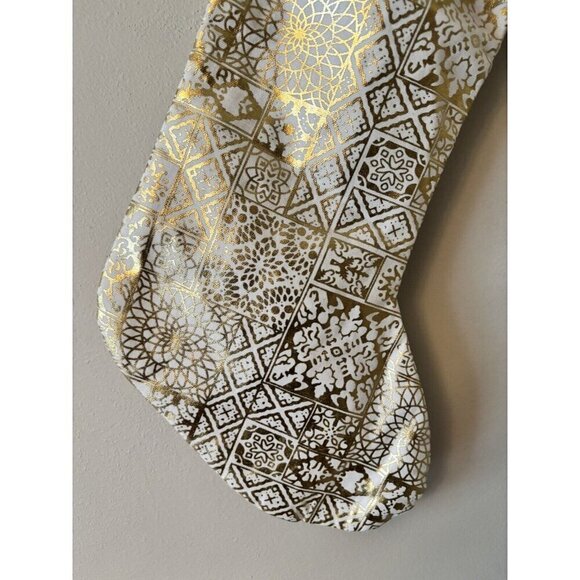 NWT Tahari Home Christmas Stocking Gold Foil Mixed Pattern Felt Trim 22"x8" - Picture 3 of 6